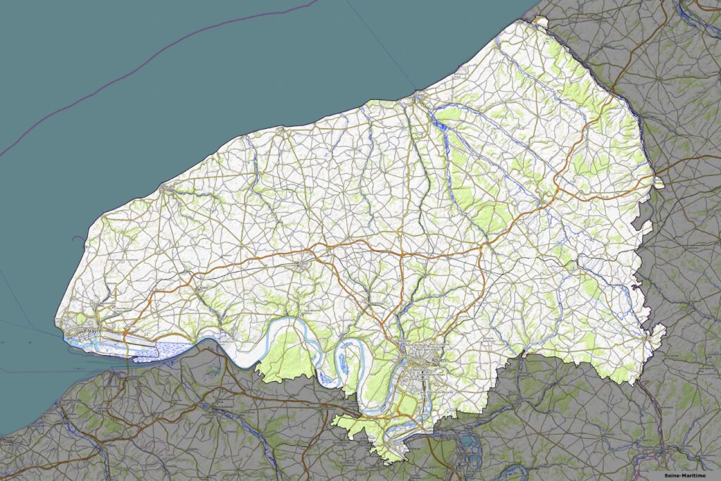 Carte physique du département de la Seine-Maritime.