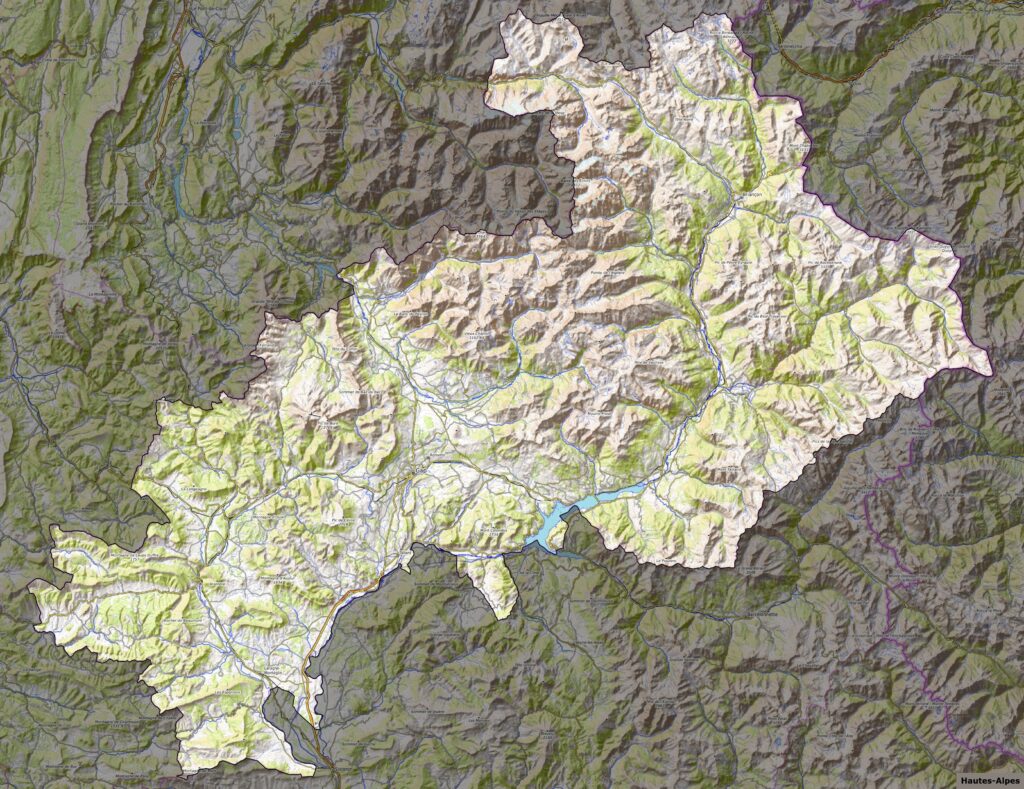 Carte physique du département des Hautes-Alpes.