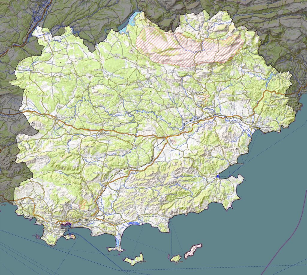 Carte physique du département du Var.