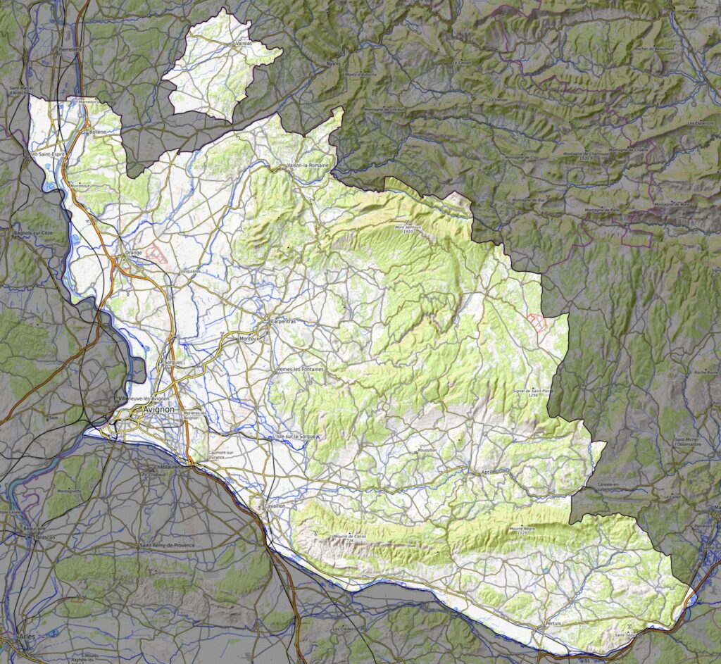 Carte physique du département de Vaucluse.