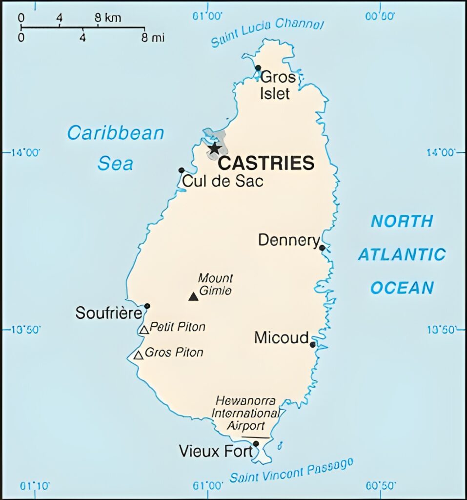 Carte des principales villes de Sainte-Lucie