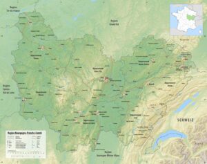 Carte topographique de Bourgogne-Franche-Comté.