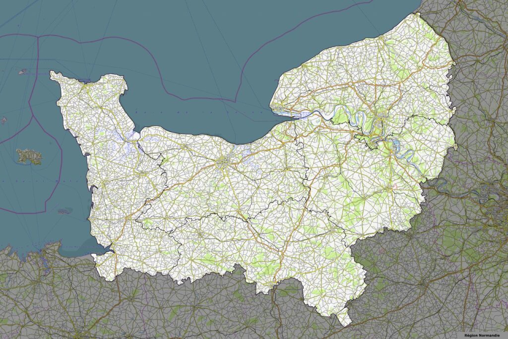 Carte physique de la Normandie.