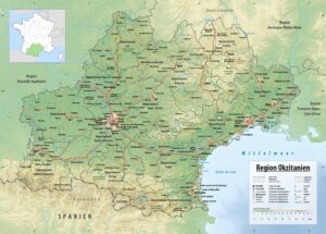 Carte topographique d'Occitanie.