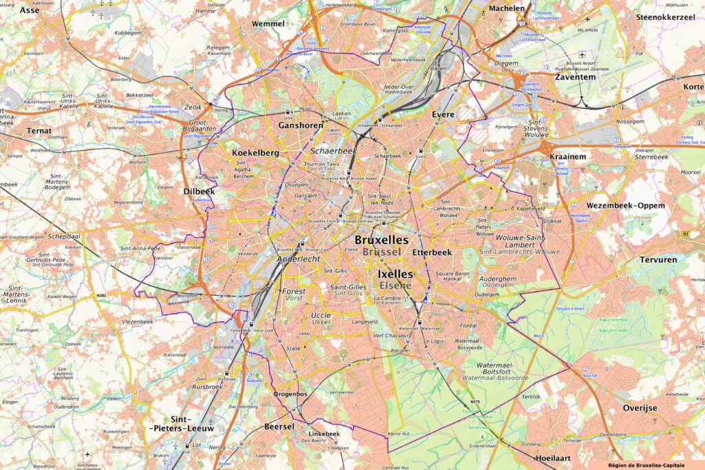 Carte routière de la Région de Bruxelles-Capitale.