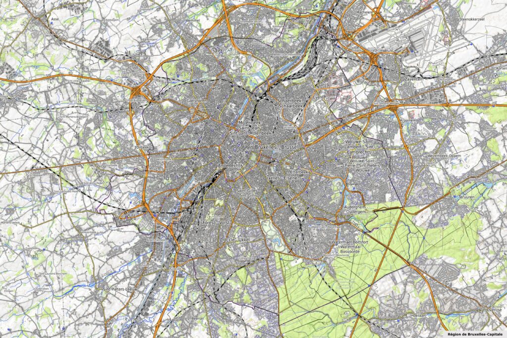 Carte physique de la Région de Bruxelles-Capitale.