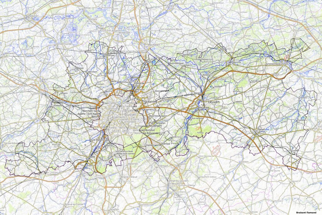 Carte physique du Brabant flamand.