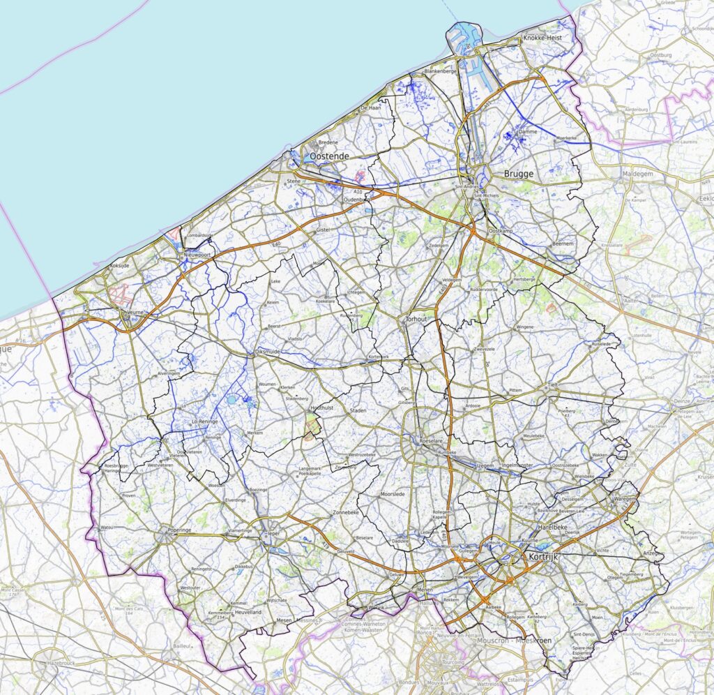 Carte physique de Flandre-Occidentale.