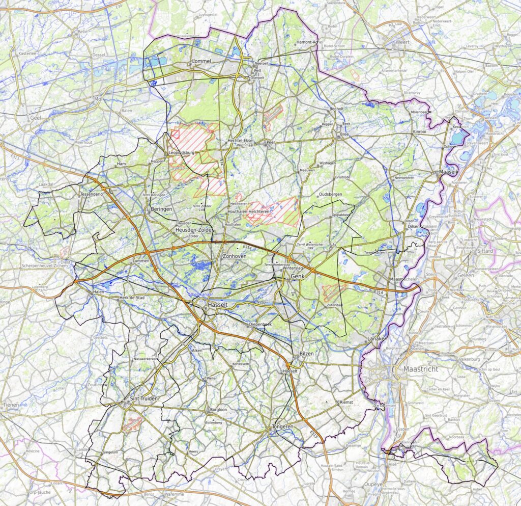 Carte physique du Limbourg.