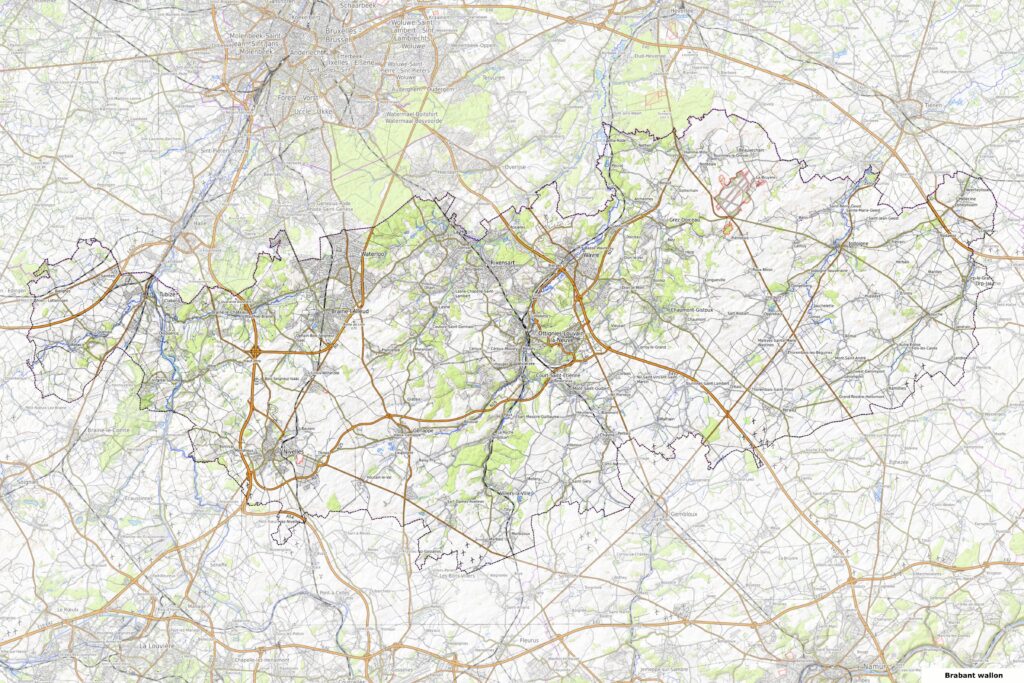 Carte physique du Brabant wallon.