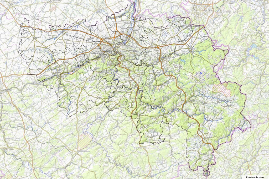 Carte physique de la province de Liège.