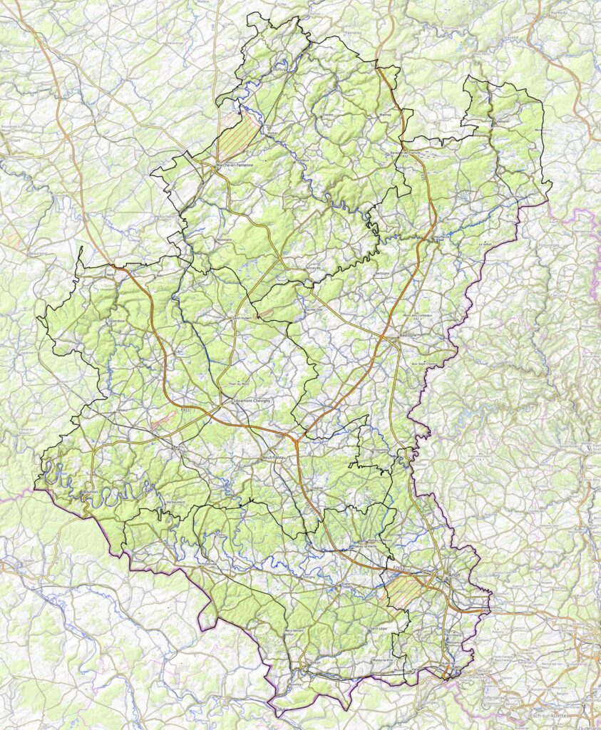 Carte physique de la province de Luxembourg.