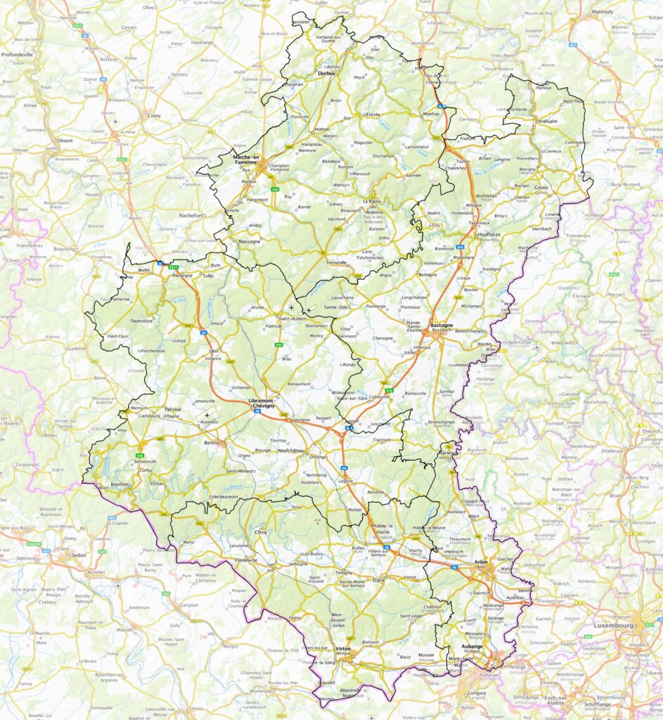 Carte routière de la province de Luxembourg.