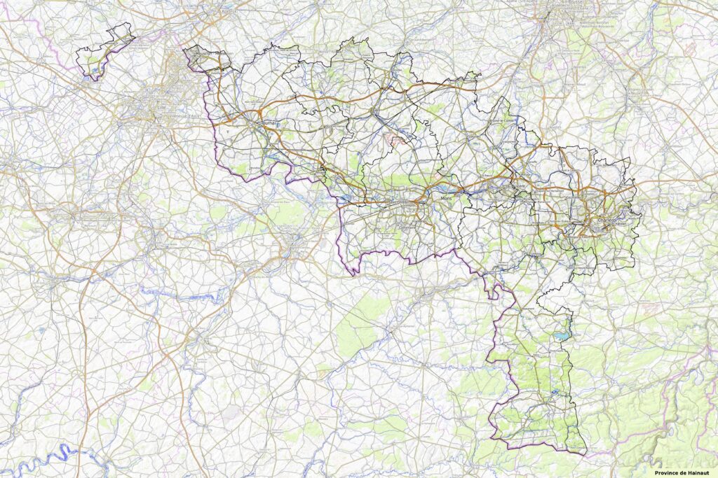 Carte physique du Hainaut.