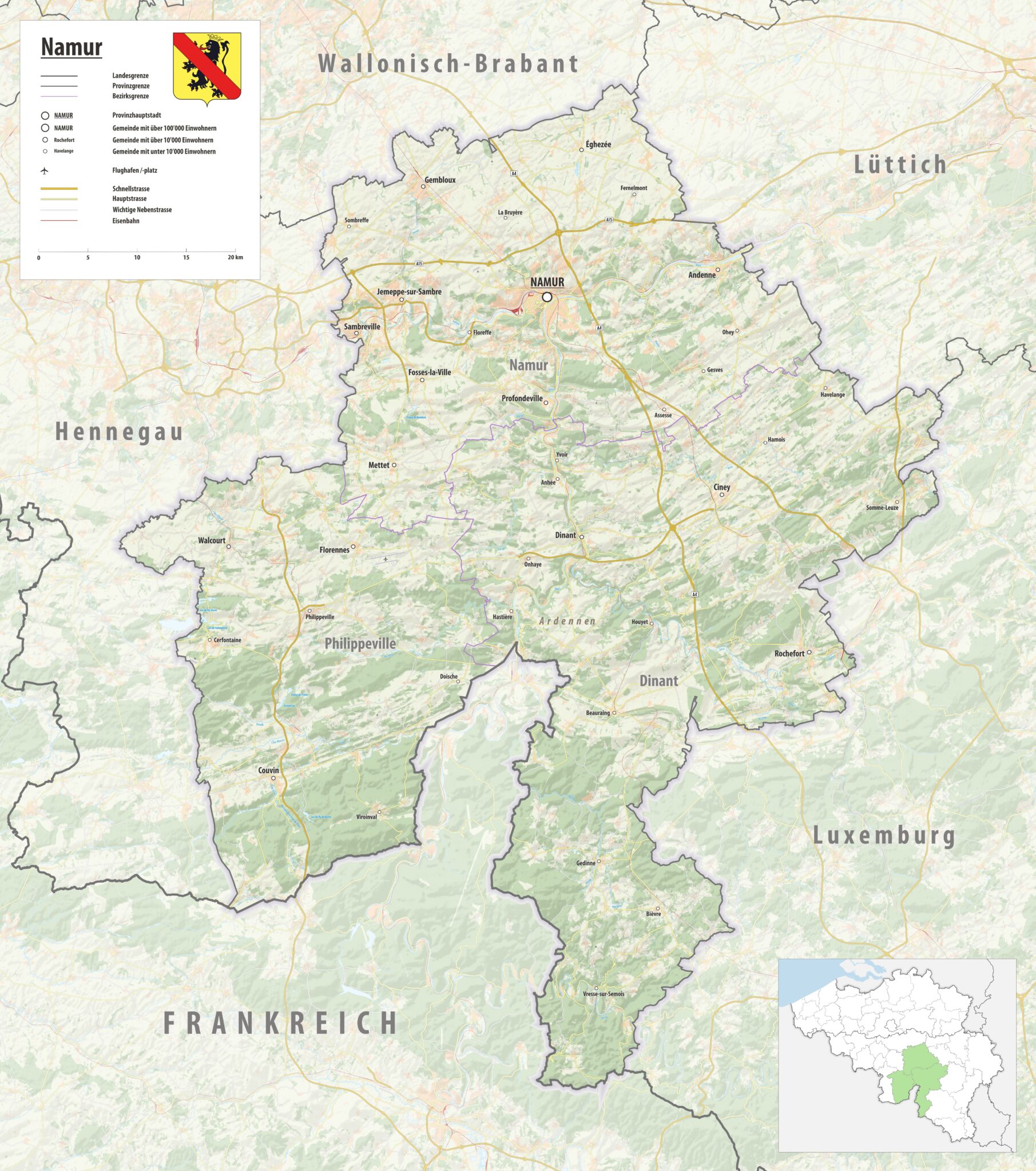 Carte physique de la province de Namur