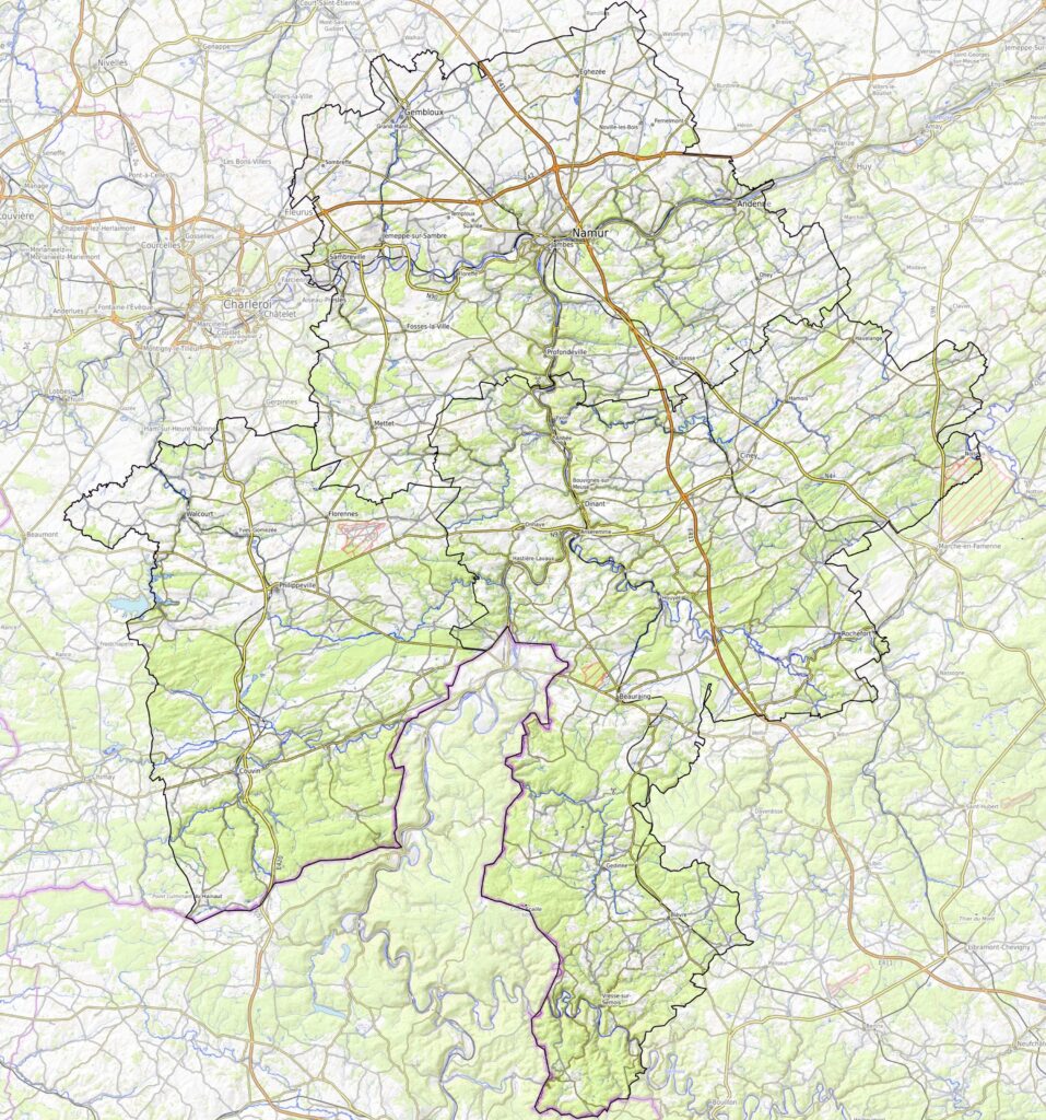 Carte physique de la province de Namur