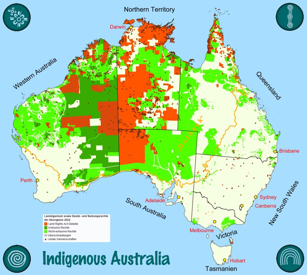 Carte des droits fonciers et propriété des aborigènes en Australie en 2022.