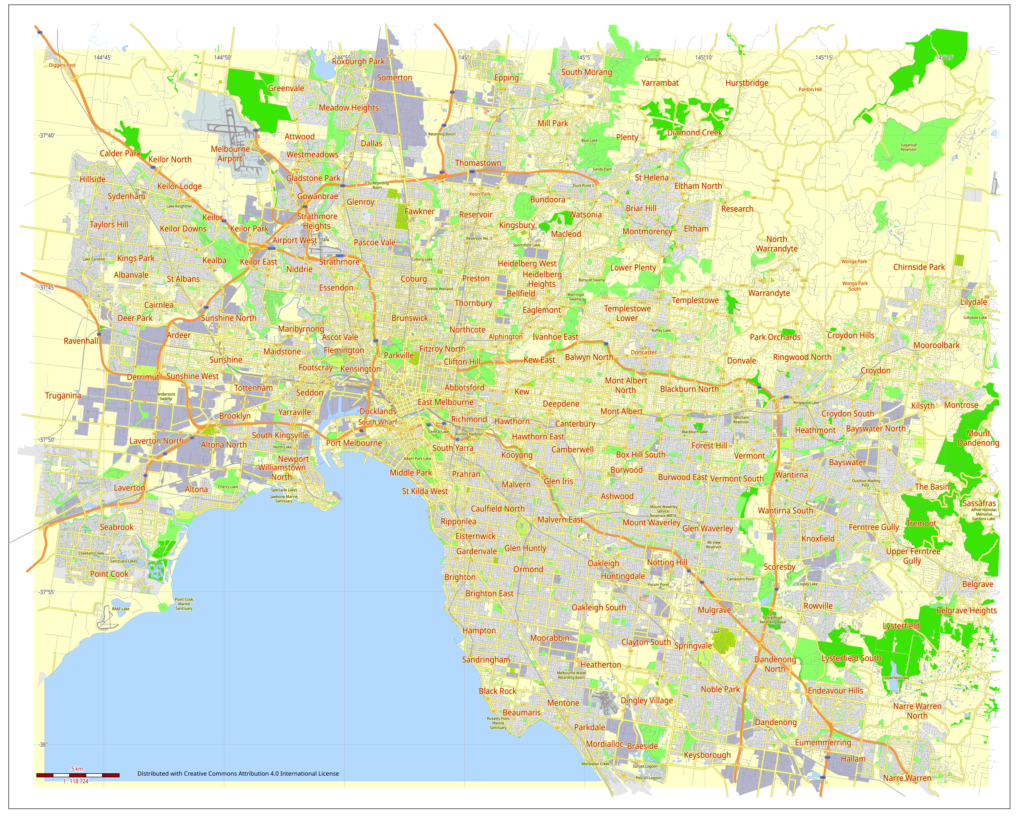 Carte de Melbourne en Australie.