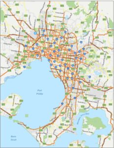 Carte routière de Melbourne.