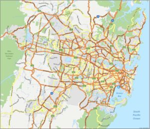 Carte routière de Sydney, Australie.