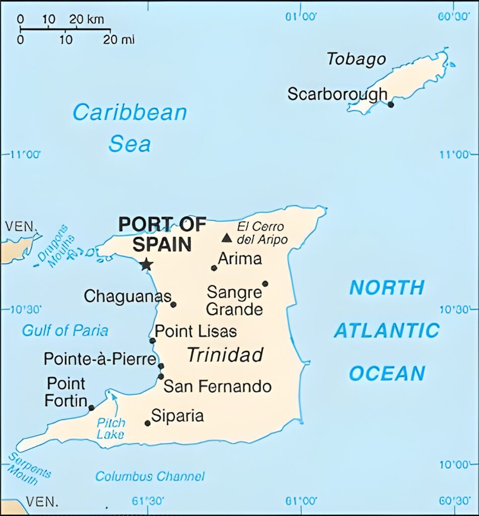Carte des principales villes de Trinité-et-Tobago