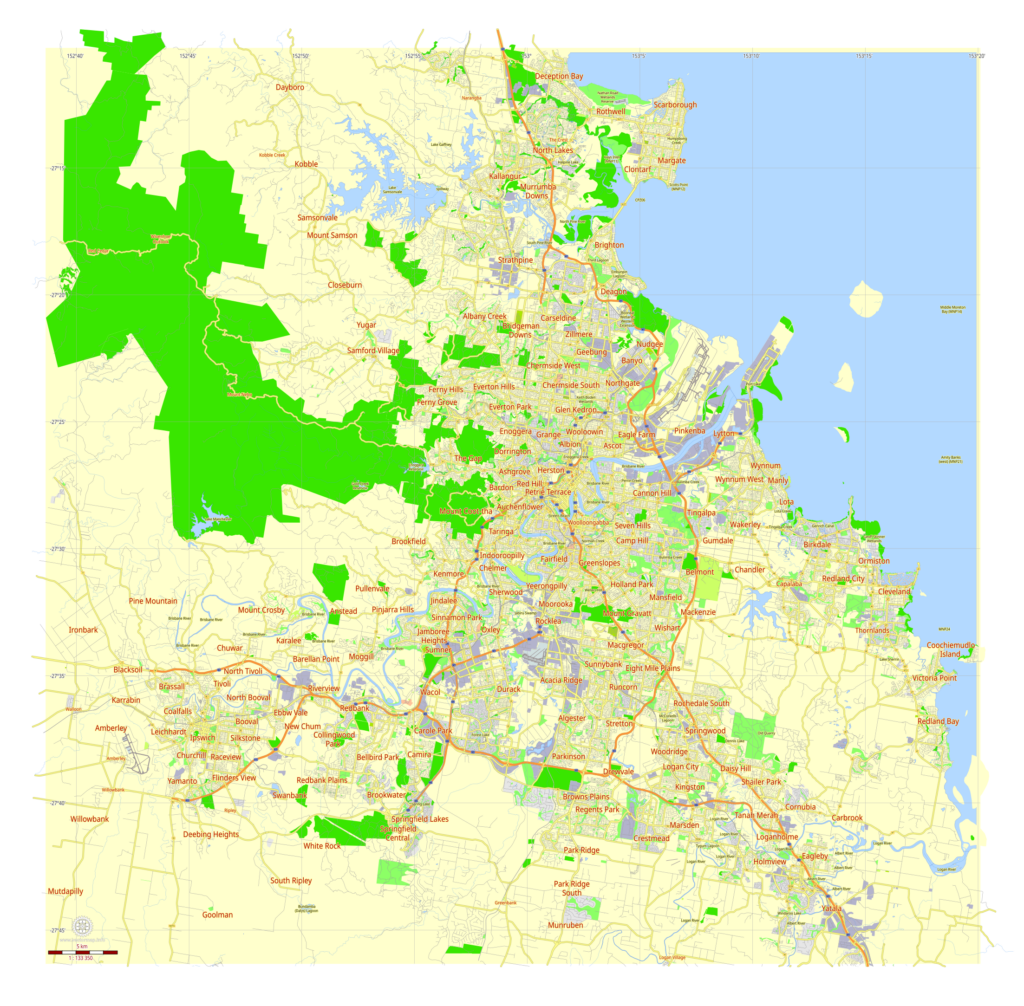 Carte de Brisbane en Australie.