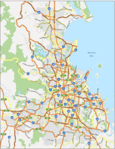 Carte routière de Brisbane, Australie.