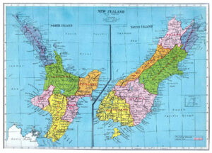 Carte politique de la Nouvelle-Zélande de 1949.