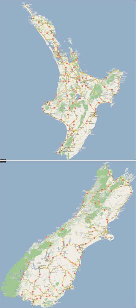 Carte routière de la Nouvelle-Zélande.