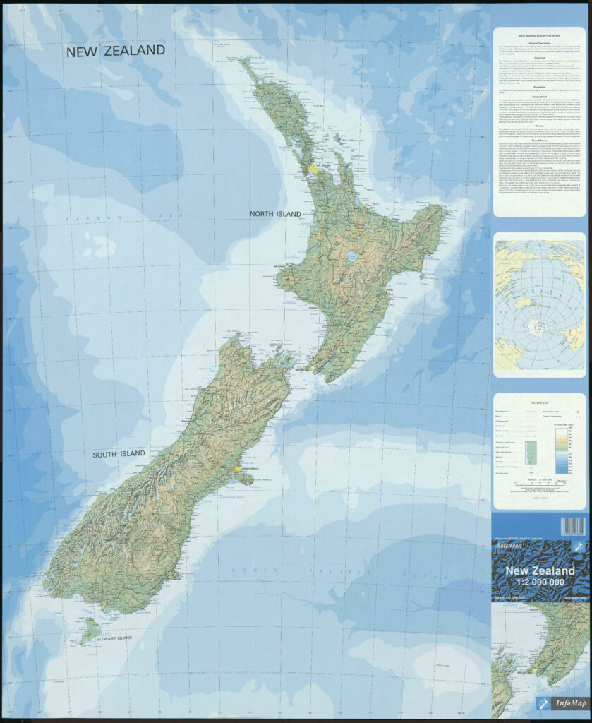 Carte physique de la Nouvelle-Zélande.