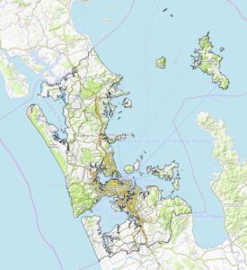 Carte physique de la région d'Auckland.