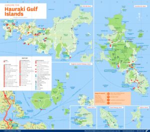 Carte touristique des îles du golfe de Hauraki.