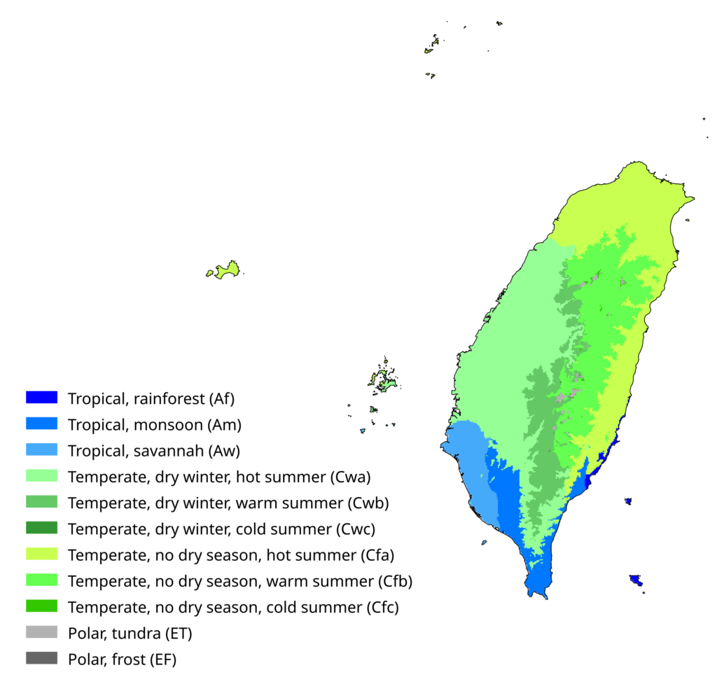 Carte climatique de Taïwan.