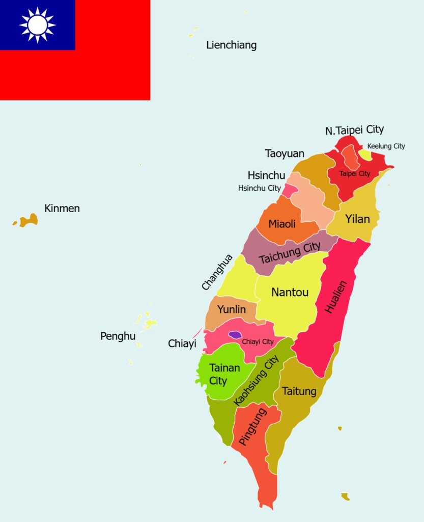 Carte politique de Taïwan.