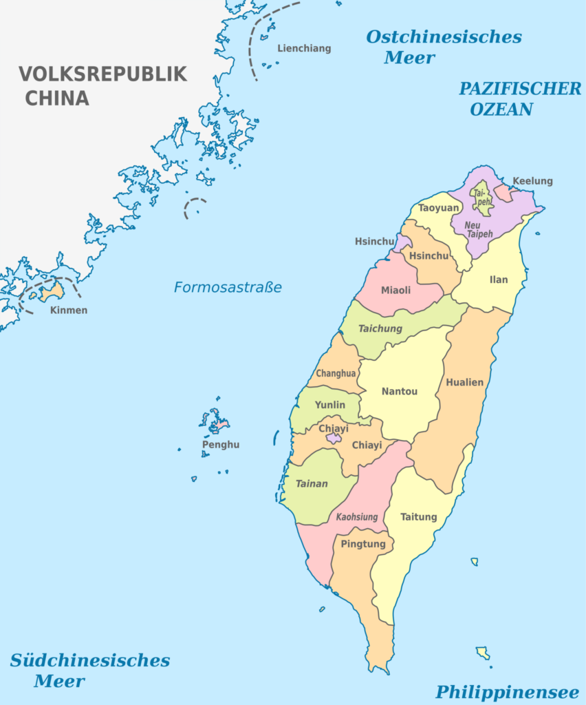 Carte des divisions administratives de Taiwan.