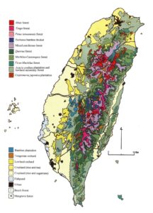 Carte de la végétation de Taïwan.