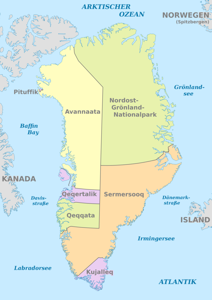 Carte des divisions administratives du Groenland.