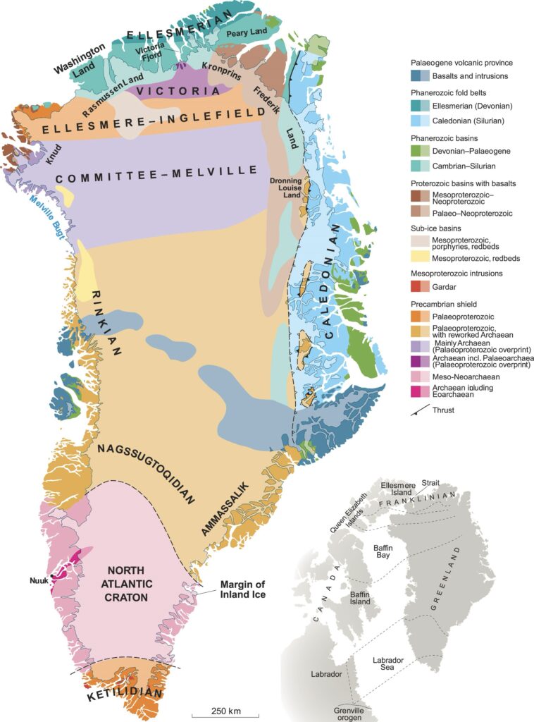 Carte géologique du Groenland.