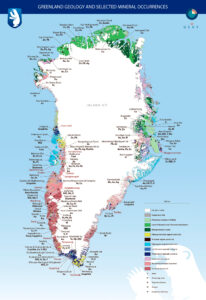 Carte géologique et minéralogique du Groenland.