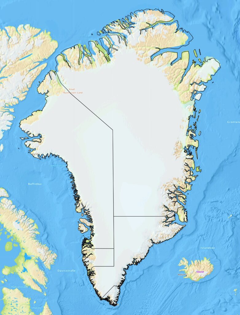 Carte physique du Groenland.