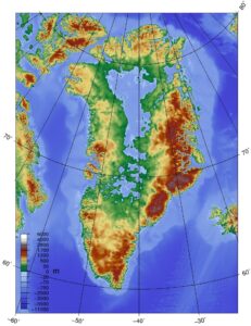 Carte topographique de la croûte terrestre du Groenland.