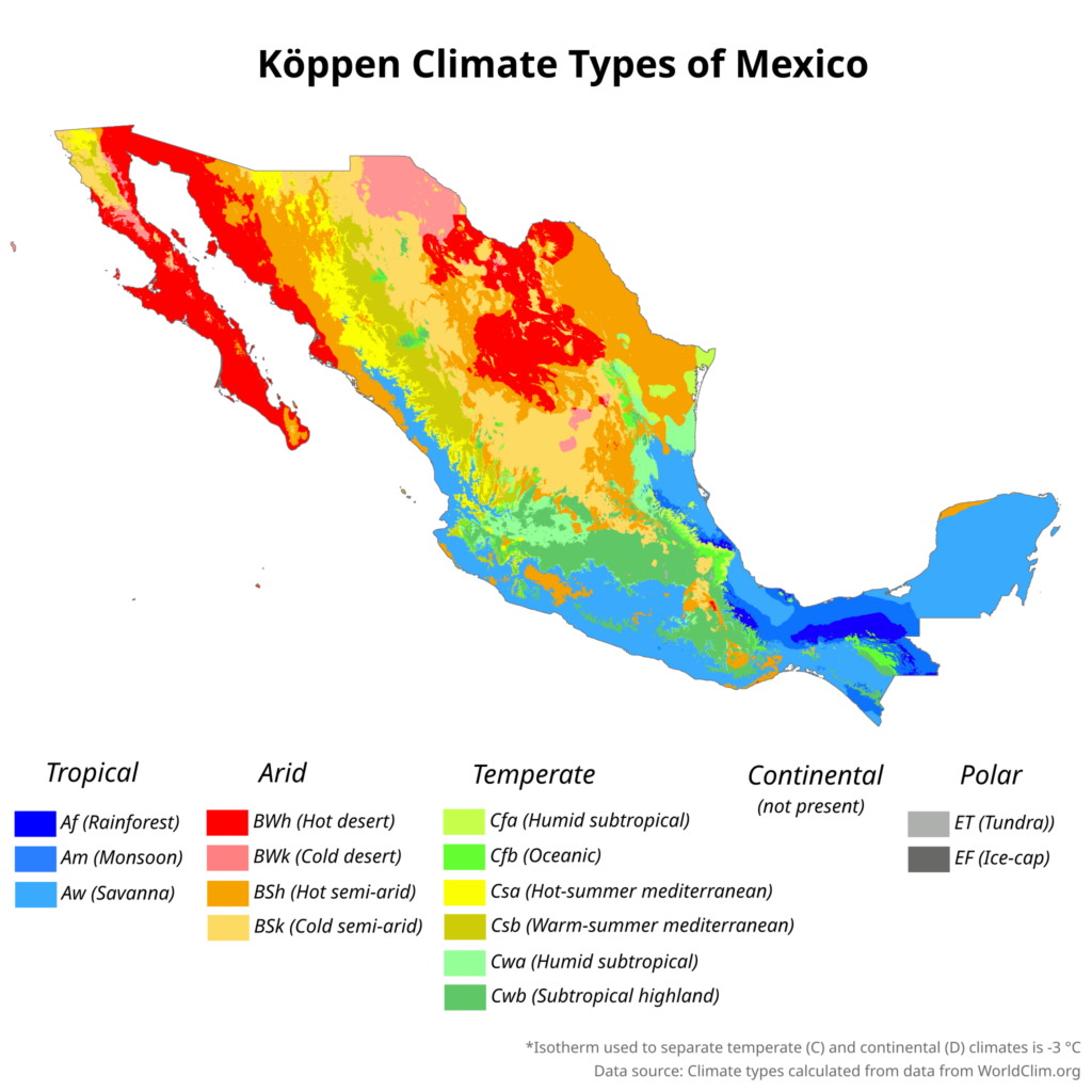 Carte climatique du Mexique.