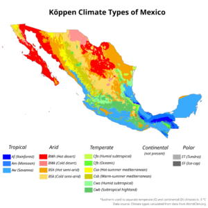 Carte climatique du Mexique