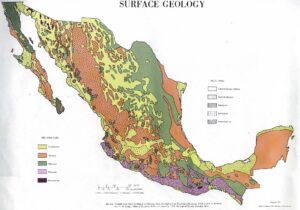 Carte géologique de surface du Mexique.