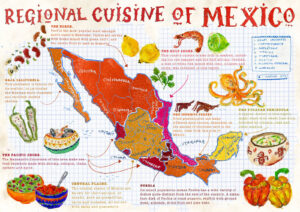 Carte de la cuisine régionale du Mexique.