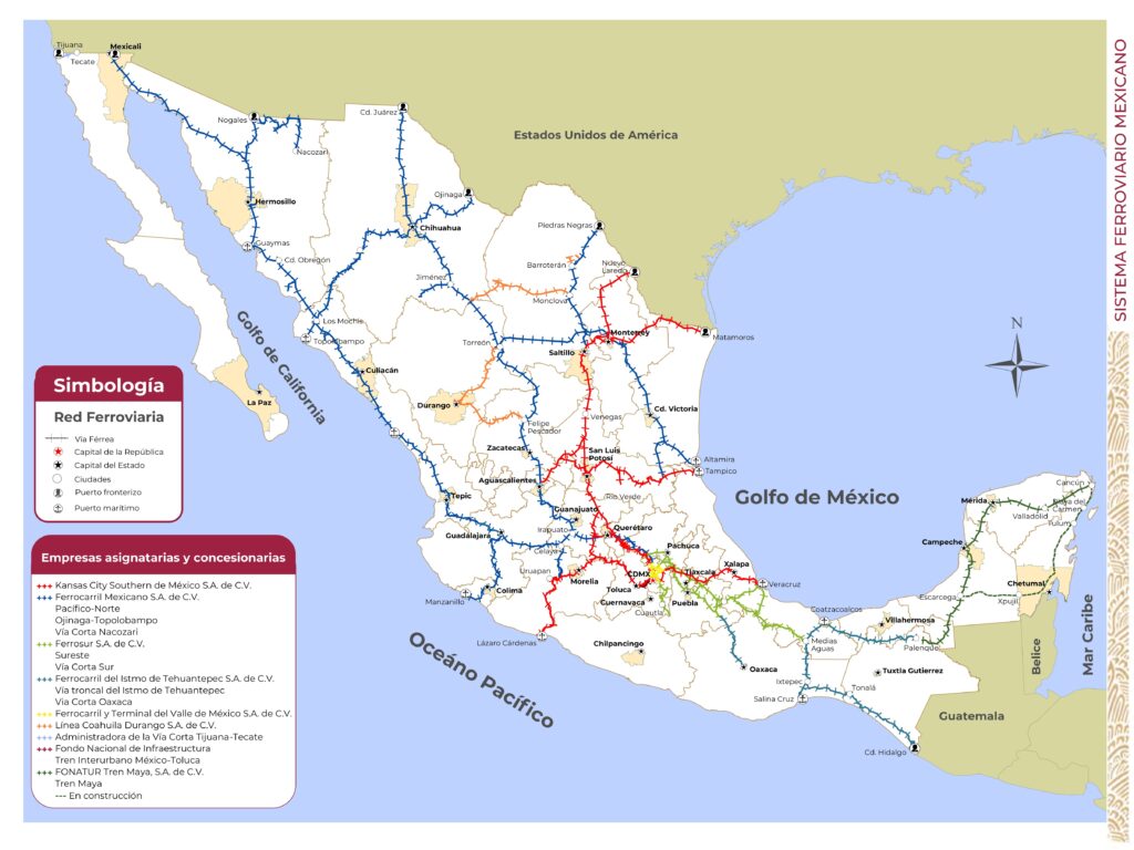 Carte ferroviaire du Mexique.