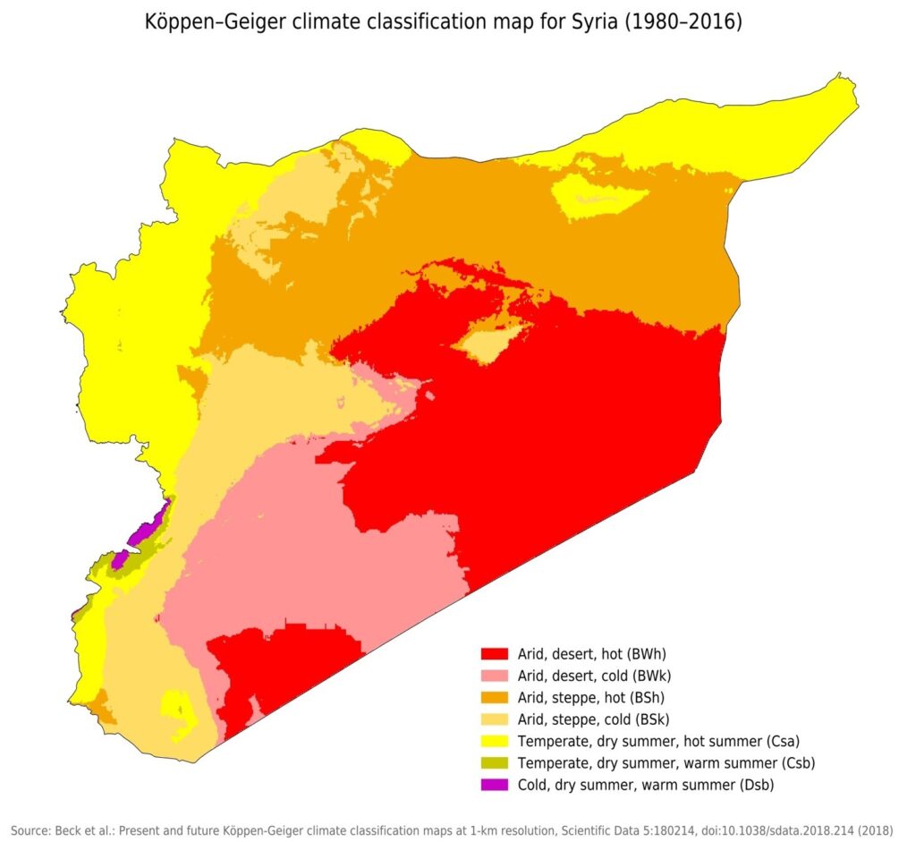 Carte climatique de la Syrie.