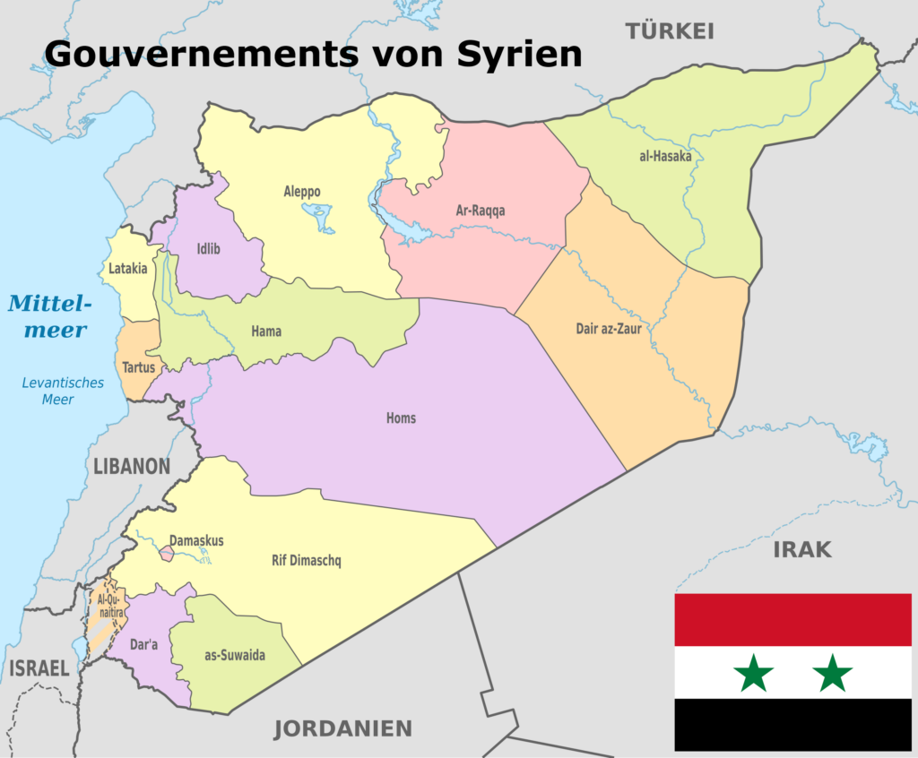 Carte des gouvernorats de la Syrie.