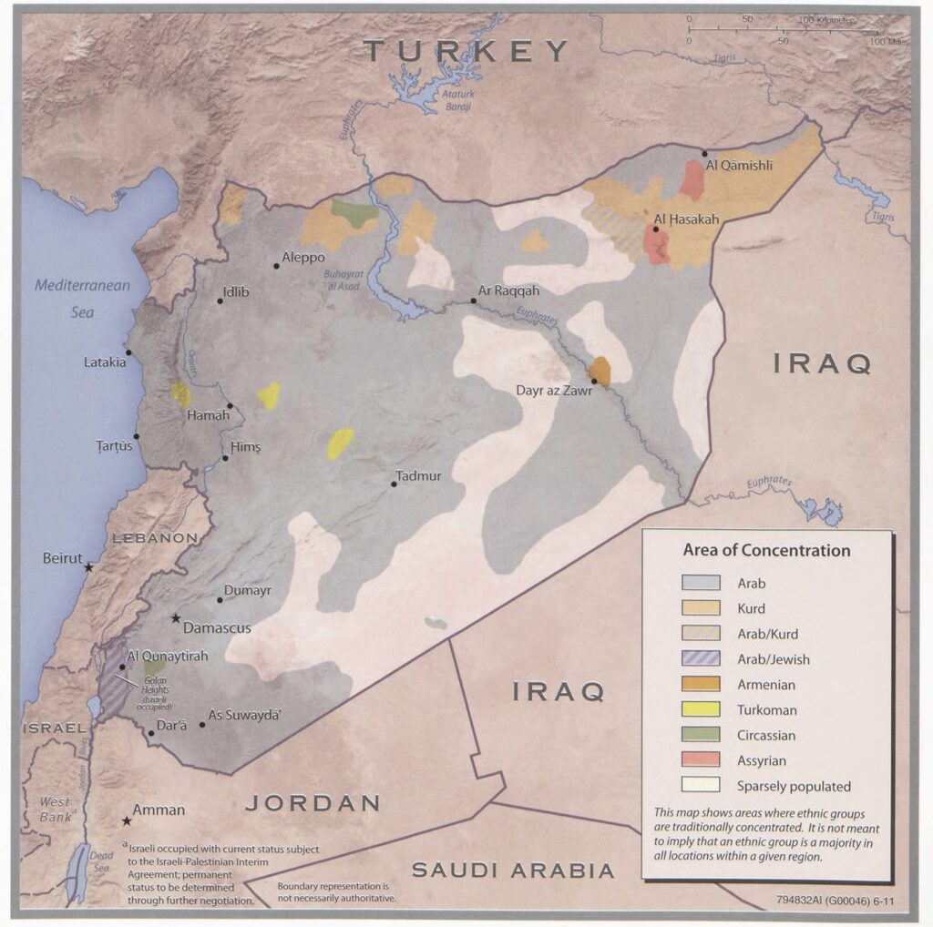 Carte ethno-religieuse de la Syrie.