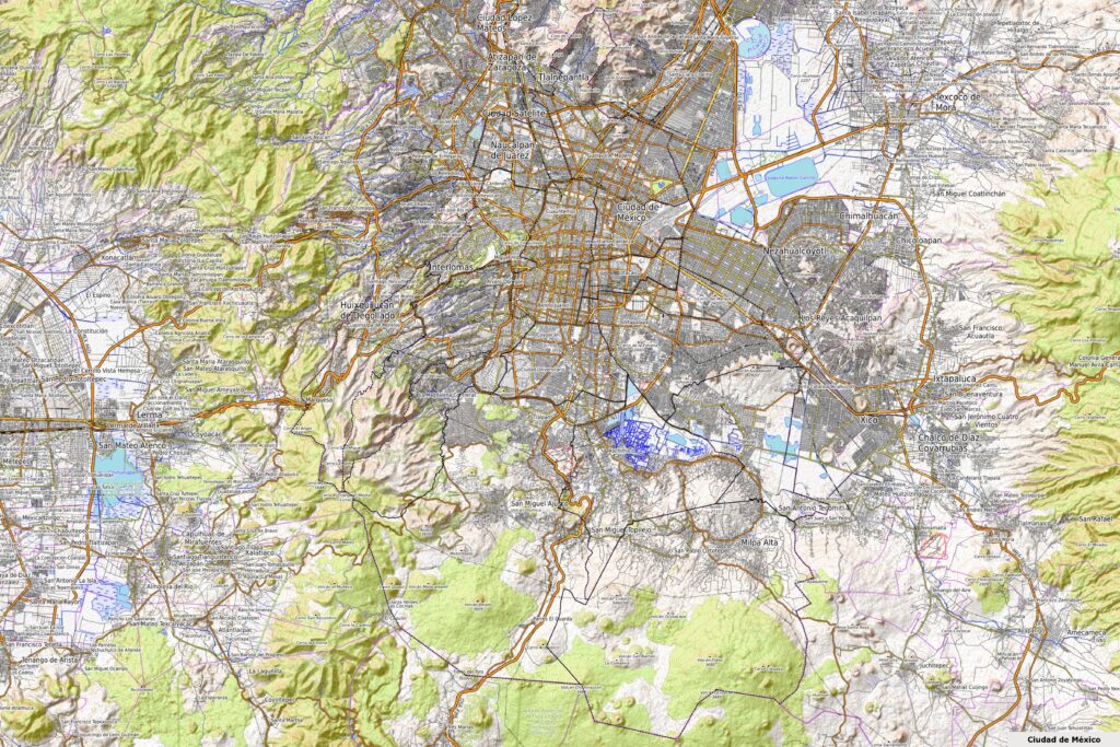 Carte topographique de la ville de Mexico.